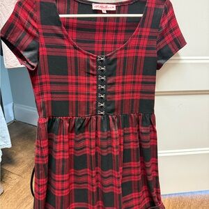 Red and Black Plaid Short Sleeve Hook-Front Dress
